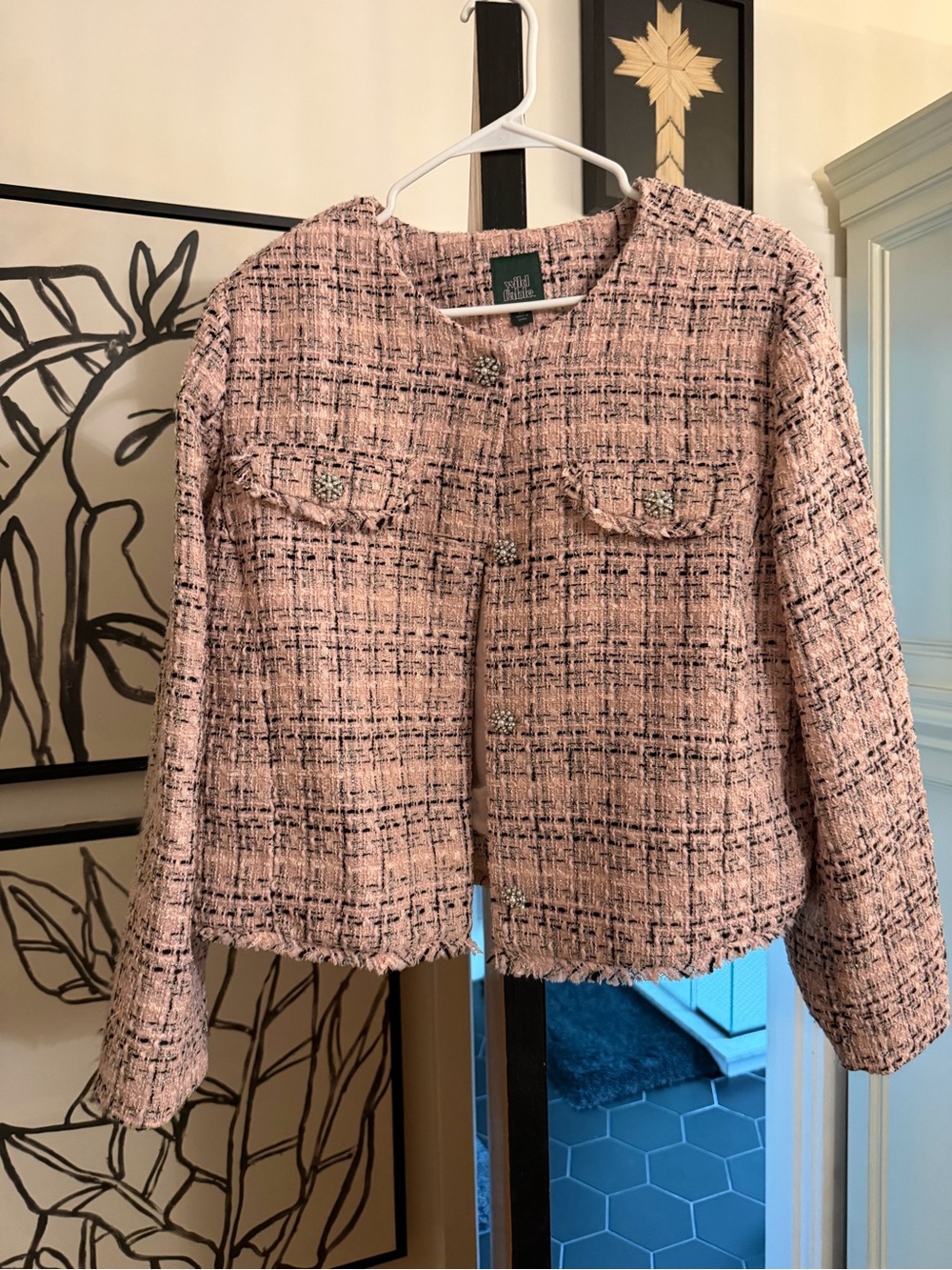 Blush Pink Tweed Boxy Jacket